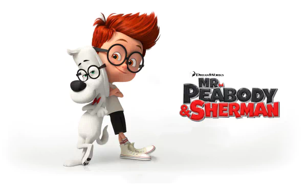 HD wallpaper featuring Mr. Peabody and Sherman from the animated movie, posing together with the title logo.