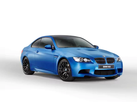 A vibrant blue BMW M3 Coupe displayed in crisp 4K Ultra HD, showcasing the sleek design of this high-performance BMW vehicle against a clean white background.