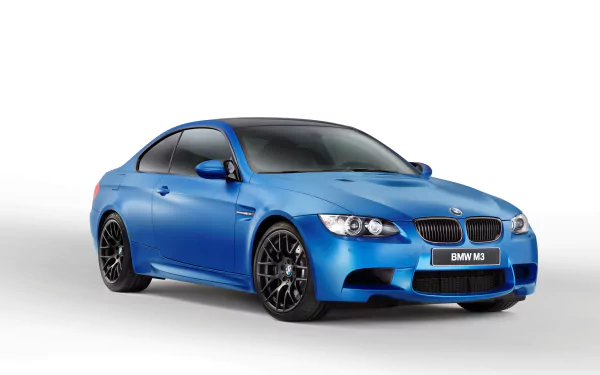 A vibrant blue BMW M3 Coupe displayed in crisp 4K Ultra HD, showcasing the sleek design of this high-performance BMW vehicle against a clean white background.