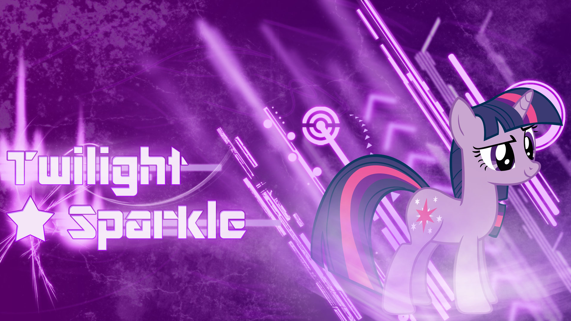 HD vector wallpaper featuring Twilight Sparkle from the TV show My Little Pony: Friendship Is Magic, set against a dynamic purple digital background.