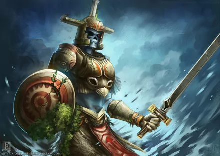 HD desktop wallpaper from The Legend of Zelda: Twilight Princess featuring a warrior in armor with a sword and shield, set against a dynamic, cloudy sky.
