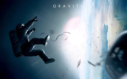 An astronaut floats in space, with Earth in the background, captured in this HD wallpaper for the movie Gravity (2013). The scene conveys a sense of isolation and adventure.