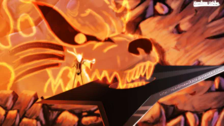 HD desktop wallpaper featuring Naruto Uzumaki and Kurama, also known as Kyūbi, from the anime Naruto. The intense scene showcases the powerful bond between the characters against a dramatic backdrop.