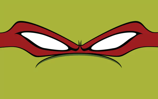 Comic-style close-up of a Teenage Mutant Ninja Turtles red bandana eye mask and scowl on green, 4K Ultra HD PC desktop wallpaper