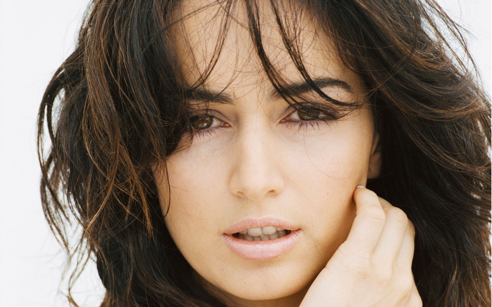 Ana de la Reguera, a talented Mexican actress, is featured in this striking HD desktop wallpaper, showcasing her captivating expression and natural beauty.