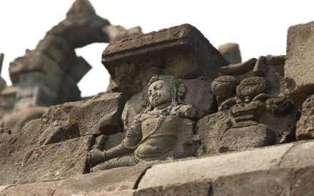 HD PC desktop wallpaper background: close-up of carved Buddhist religious reliefs and guardian figures on Borobudur temple.
