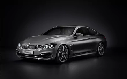 BMW Concept 4 Series Coupé vehicle in graphite gray, studio-lit, presented as a high-resolution 2K Quad HD PC desktop wallpaper and background.
