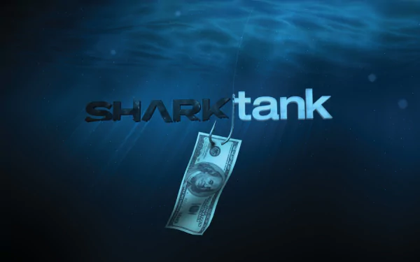 HD desktop wallpaper of Shark Tank with a floating dollar bill and underwater effect.
