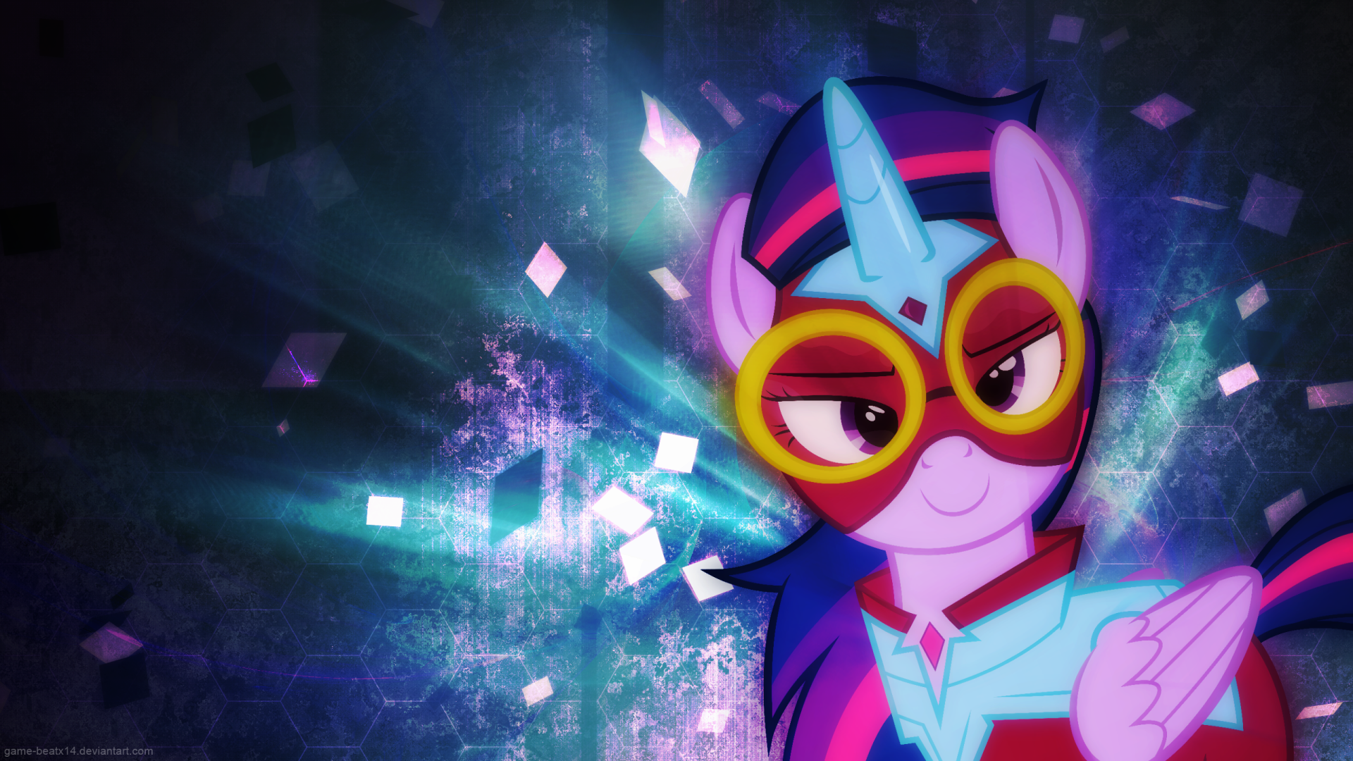 A vibrant HD wallpaper featuring Twilight Sparkle from My Little Pony: Friendship Is Magic, showcasing her in a stylish pose against a dynamic, colorful background.