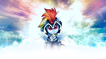 HD PC desktop wallpaper featuring Rainbow Dash from the TV show My Little Pony: Friendship Is Magic, set against a vibrant, cloudy sky background.