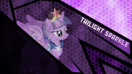 HD wallpaper featuring Twilight Sparkle from *My Little Pony: Friendship Is Magic*, showcasing her in a vibrant, vector art style against a purple geometric background.
