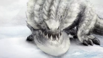 Ukanlos from Monster Hunter in a snowy environment, featured in an HD PC desktop wallpaper showcasing the monster’s imposing, icy design from the video game.