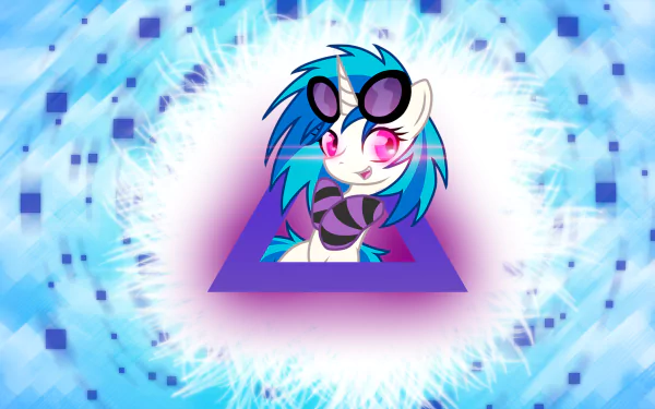 Vector HD desktop wallpaper featuring Vinyl Scratch, also known as DJ Pon-3, from the TV show My Little Pony: Friendship Is Magic, surrounded by blue digital effects.