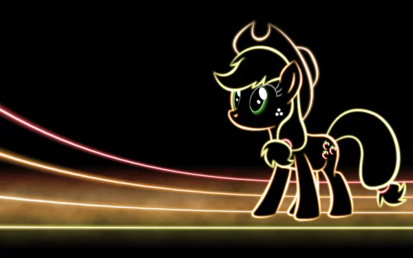 HD desktop wallpaper featuring Applejack from the TV show My Little Pony: Friendship Is Magic, outlined in glowing neon lines against a black background.