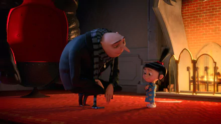 HD desktop wallpaper featuring Gru and Agnes from the movie Despicable Me 2 in a warmly lit room.