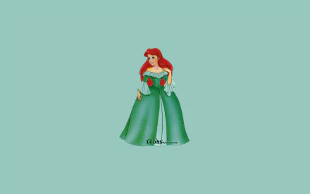 HD PC desktop wallpaper featuring Ariel from The Little Mermaid (1989) as a mermaid in a green dress against a solid pastel background.