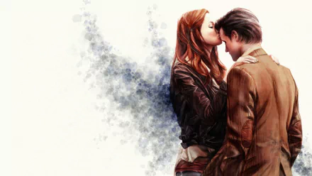 A romantic scene featuring Amy Pond and the Doctor, portrayed by Matt Smith, captured in an HD wallpaper inspired by the TV show Doctor Who (2005).