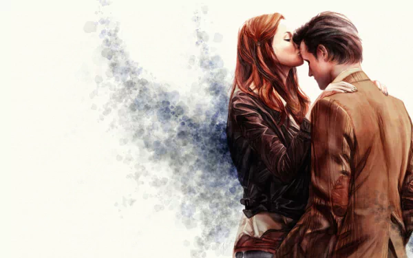 A romantic scene featuring Amy Pond and the Doctor, portrayed by Matt Smith, captured in an HD wallpaper inspired by the TV show Doctor Who (2005).