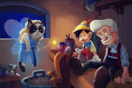 Gepetto Pinocchio grumpy cat funny movie HD Desktop Wallpaper | Background Image