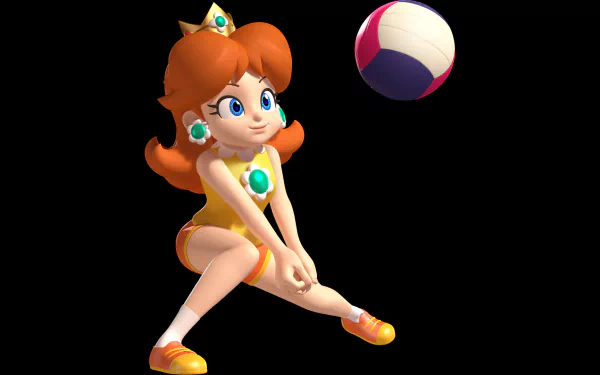 Daisy from Mario & Sonic at the London 2012 Olympic Games hits a volleyball in this HD PC desktop wallpaper and background.