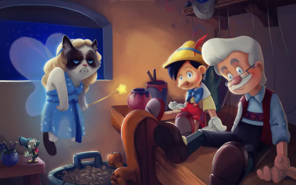 Gepetto Pinocchio grumpy cat funny movie HD Desktop Wallpaper | Background Image