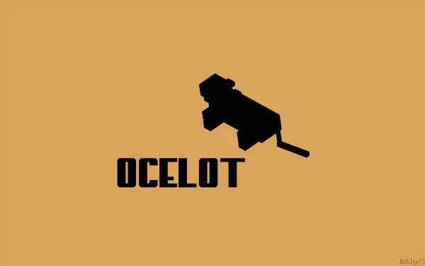 A vibrant orange HD wallpaper featuring a playful ocelot silhouette, integrating elements of parody and video gaming from Minecraft, capturing the essence of farm life and feline charm.