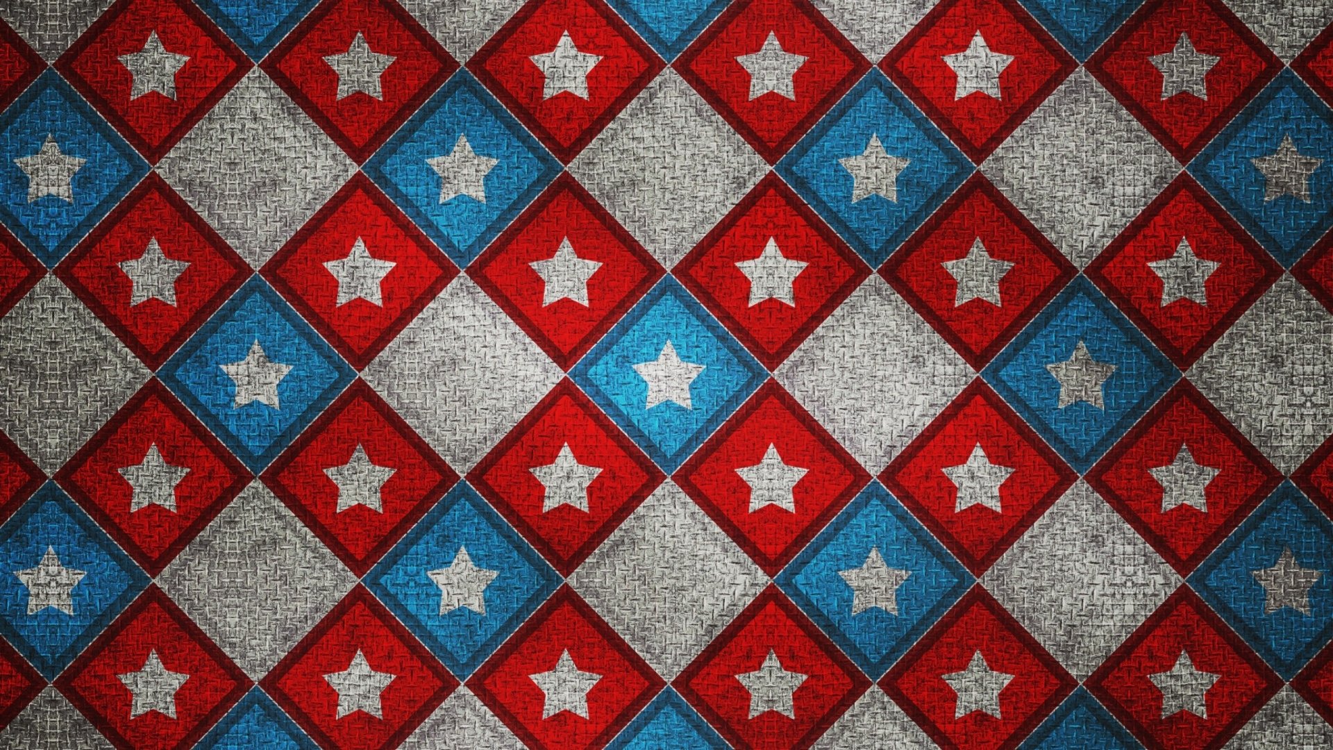 HD desktop wallpaper featuring a textured red, white, and blue diamond pattern with stars, commemorating Memorial Day holiday.