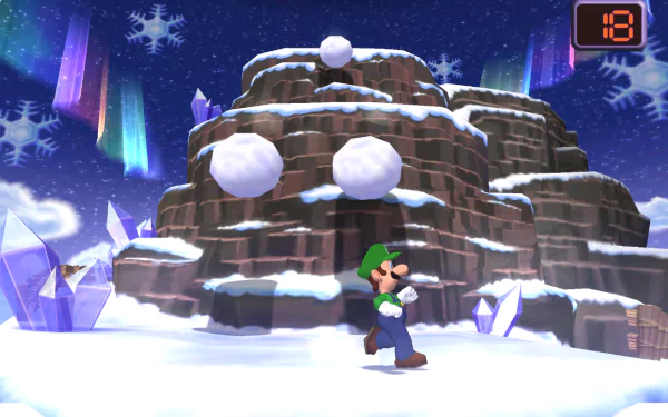 HD PC desktop wallpaper featuring Luigi in a snowy landscape from the video game Dance Dance Revolution: Mario Mix.