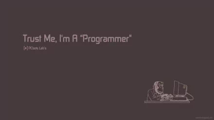 HD desktop wallpaper featuring a minimalist design with a hacker coding on a Linux system, accompanied by the text, Trust Me, I'm A 'Programmer'.