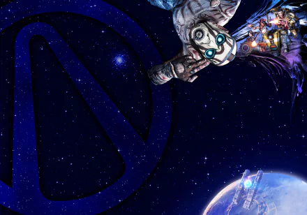 HD PC desktop wallpaper featuring characters and cosmic elements from Borderlands: The Pre-Sequel, set against a starry space background with the Borderlands logo.