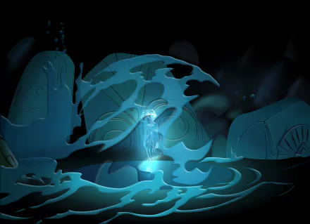 4K Ultra HD desktop wallpaper featuring a glowing figure in an ancient underwater cavern from the movie Atlantis: The Lost Empire.