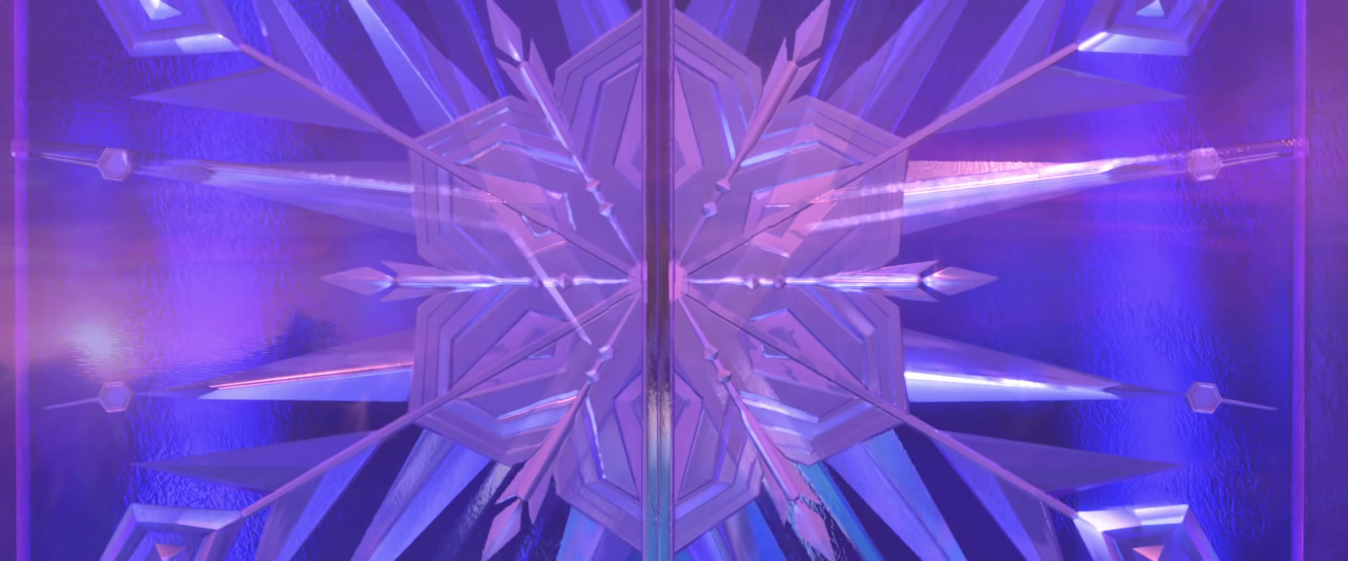 HD PC desktop wallpaper featuring a stylized crystalline snowflake with radiating ice shards in purple-blue hues from Disney's Frozen (movie).