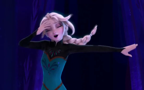 Elsa from the movie Frozen performs a captivating pose, showcasing her iconic ice powers. This vibrant HD wallpaper captures the enchanting essence of the film.