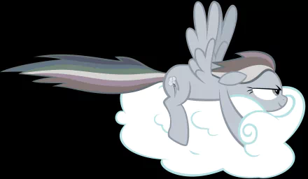 HD desktop wallpaper featuring Rainbow Dash from the TV show My Little Pony: Friendship Is Magic, depicted resting on a cloud against a black background.