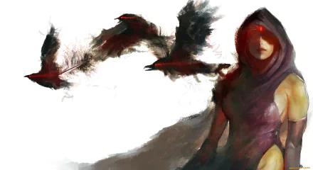 HD PC desktop wallpaper featuring Raven from DC Comics, portrayed with dark, shadowy birds and a mysterious, hooded appearance in a comic art style.