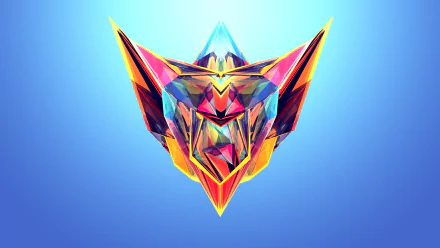 Abstract, colorful facets form a vibrant, geometric shape centered on a smooth blue gradient, designed as an HD PC desktop wallpaper and background.