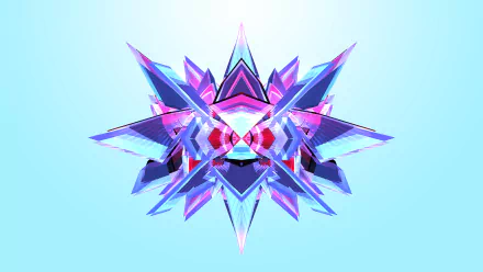 Abstract HD PC desktop wallpaper featuring a vibrant, multifaceted geometric design with sharp, crystalline shapes in shades of blue, pink, and purple on a light background.
