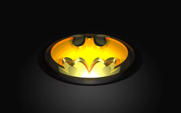 HD PC desktop wallpaper featuring a glowing yellow Batman symbol with a dark background, inspired by the iconic Batman comic logo.