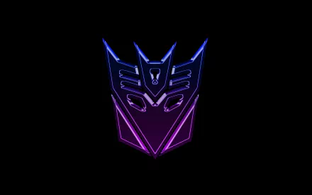 A vibrant HD wallpaper featuring the iconic Transformers logo, designed in striking blue and purple hues against a black background. Perfect for movie enthusiasts.