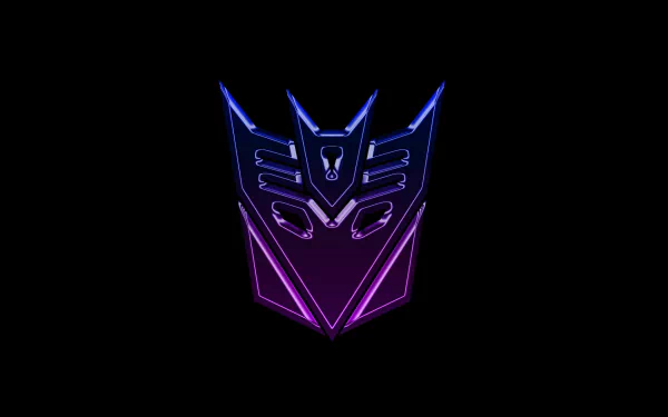 A vibrant HD wallpaper featuring the iconic Transformers logo, designed in striking blue and purple hues against a black background. Perfect for movie enthusiasts.