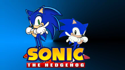 HD PC desktop wallpaper featuring Sonic the Hedgehog from the video game Sonic Generations, showcasing both classic and modern Sonic against a blue background.
