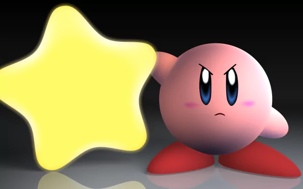 HD PC desktop wallpaper featuring Kirby from the video game Kirby Air Ride, standing determined with a glowing yellow star beside him.