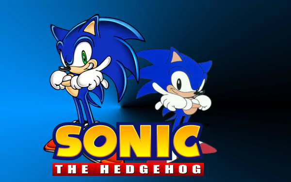 HD PC desktop wallpaper featuring Sonic the Hedgehog from the video game Sonic Generations, showcasing both classic and modern Sonic against a blue background.