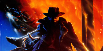 4K Ultra HD PC desktop wallpaper featuring Darkman in a dramatic pose against a fiery orange background with helicopters in flight.