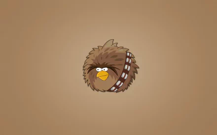 HD PC desktop wallpaper featuring a bird character from the video game Angry Birds: Star Wars, styled as Chewbacca against a plain brown background.