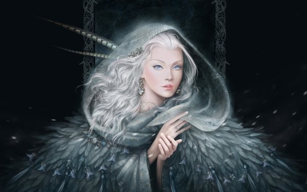 Fantasy Women Winter White Blue Eyes White Hair HD Wallpaper | Background Image