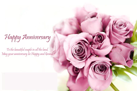 HD desktop wallpaper featuring a bouquet of roses with a Happy Anniversary message.