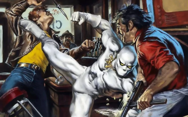 HD PC desktop wallpaper featuring White Tiger from Marvel Comics in dynamic combat, showcasing intense action and vivid comic-style artistry.