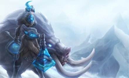 A dynamic HD wallpaper featuring Sejuani from League of Legends, standing proudly on her armored boar in a snowy landscape, showcasing the game's stunning visuals.