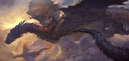 HD desktop wallpaper of a majestic dragon soaring through clouds, inspired by the video game DotA 2.